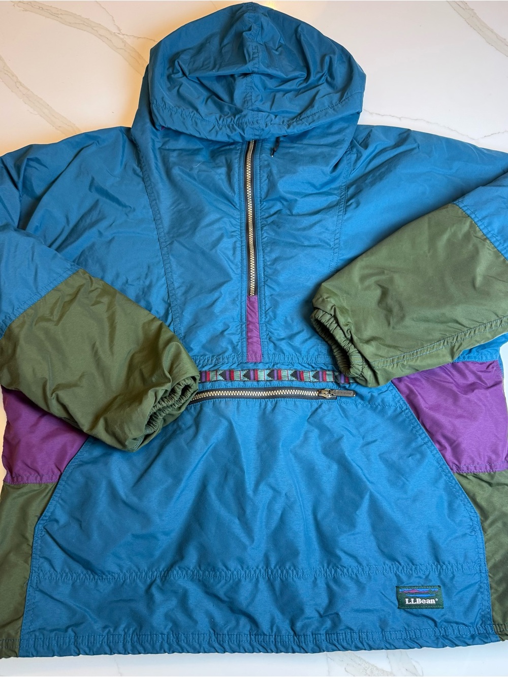 Vintage L.L. Bean Womens Colorblock Hooded Pullover Jacket